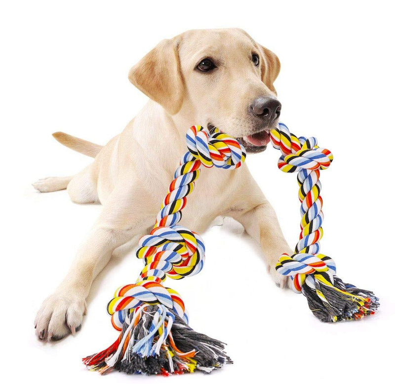 [Australia] - BMAG Dog Rope Toys for Aggressive Chewers, Interactive Heavy Duty Dog Toys for Medium Large Dogs, Tough Twisted Rope Toy with 5 Knots XL-Yellow 