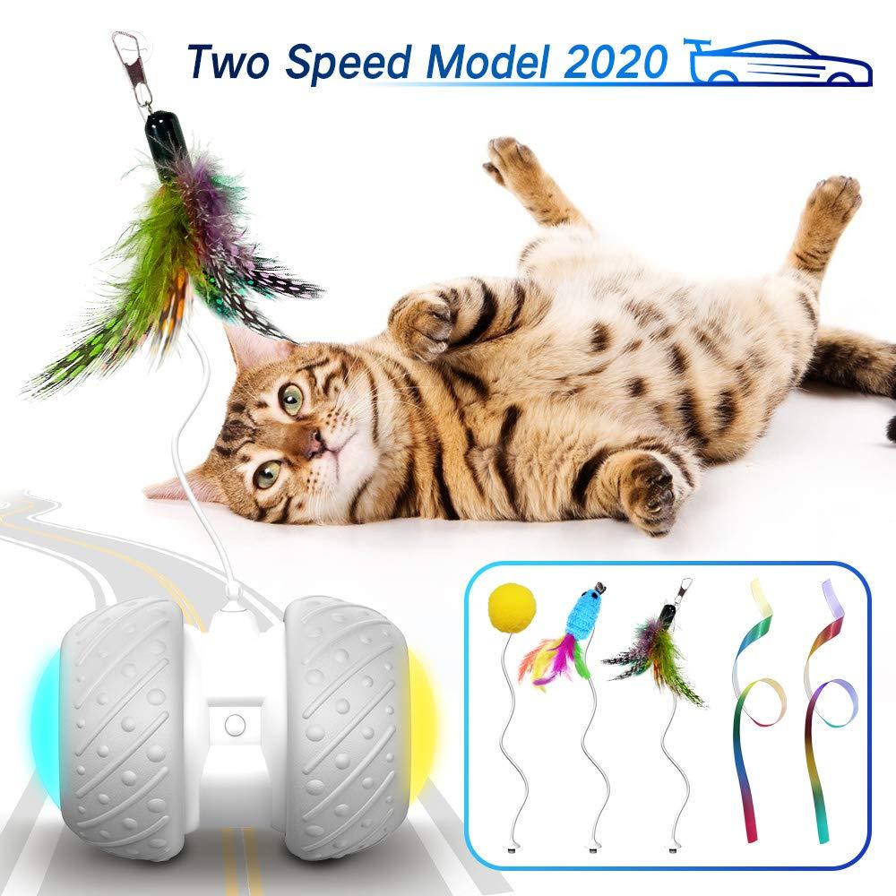 [Australia] - k-berho Cat Toys Interactive, Cat Toys for Indoor with Feather,Ball,Mouse and 2 Color Ribbons,Automatic Cat Toy with Irregular USB Charging 360 Degree Self Rotating Ball 