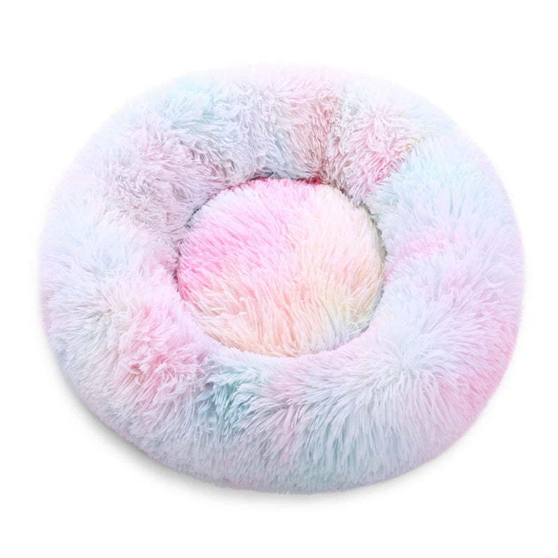 [Australia] - Kama Marshmallow Cat Bed, Round Donut Beds Sofa for Small Dogs, Warm Plush Calming Pet Bedding, Pluffy, Comfy&Cute Faux Fur Cuddler Indoor 20"x20" Rainbow 