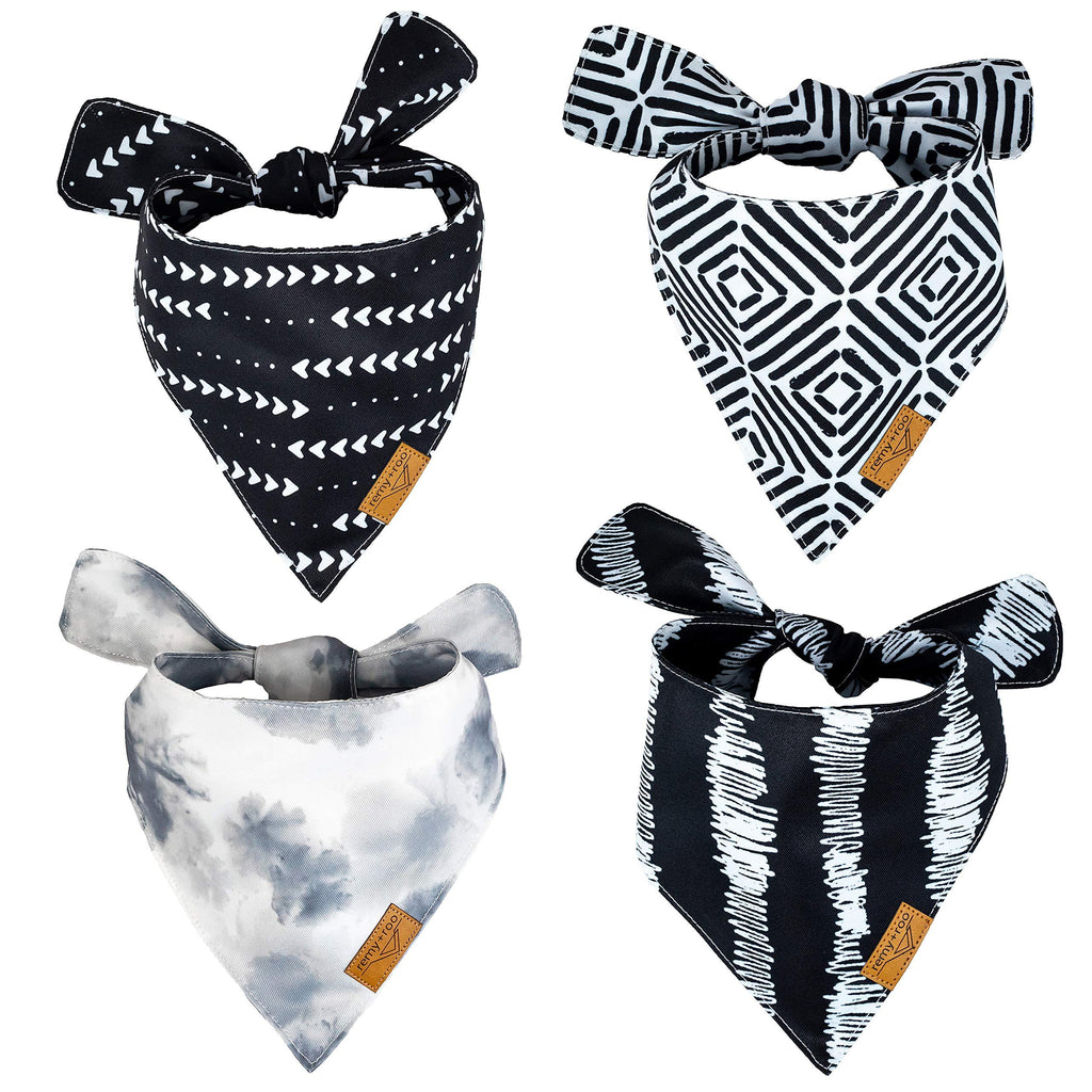 Remy+Roo Dog Bandanas - 4 Pack | Monochrome Set | Premium Durable Fabric | Unique Shape | Adjustable Fit | Multiple Sizes Offered | (Small) Small - PawsPlanet Australia