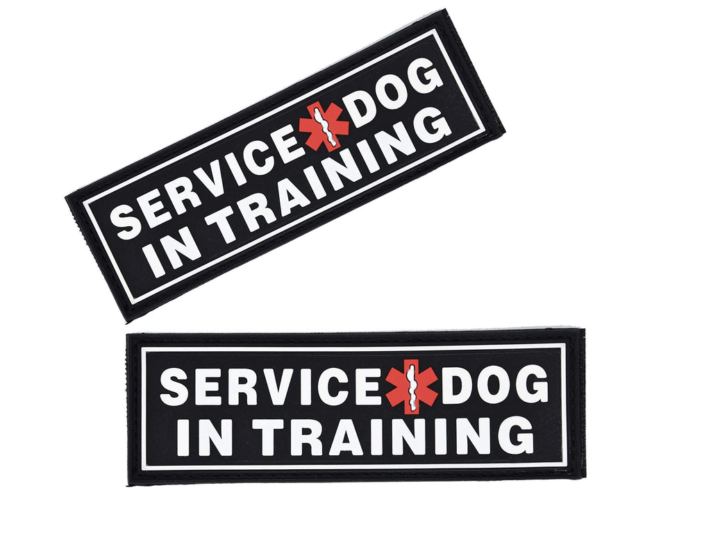 [Australia] - Dogline Service Dog in Training Patches for Harness and Vest Removable 3D Rubber Patches with Hook Backing for Small Medium or Large Working Dogs 1.5" x 4" - Two Patches 