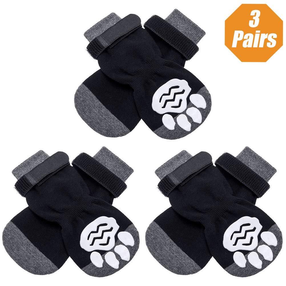 KOOLTAIL Anti-Slip Dog Socks with Strap 3 Pairs - Non Skid Knit Dogs Boot Rubber Sole Traction Control Paw Protectors for Dog Cat Indoor Wear Small - PawsPlanet Australia