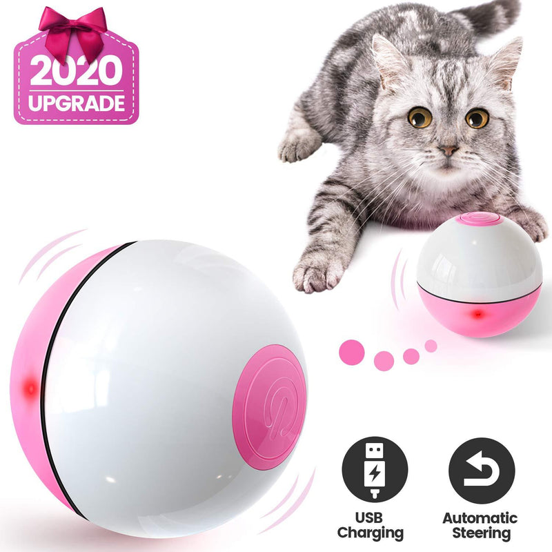 [Australia] - IOKHEIRA Interactive Cat Toys Ball (3rd Gen) Wicked Ball for Indoor Cats, Auto 360° Self-Rotating & USB Rechargeable with LED Red Light Toy for Your Kitty Pink 