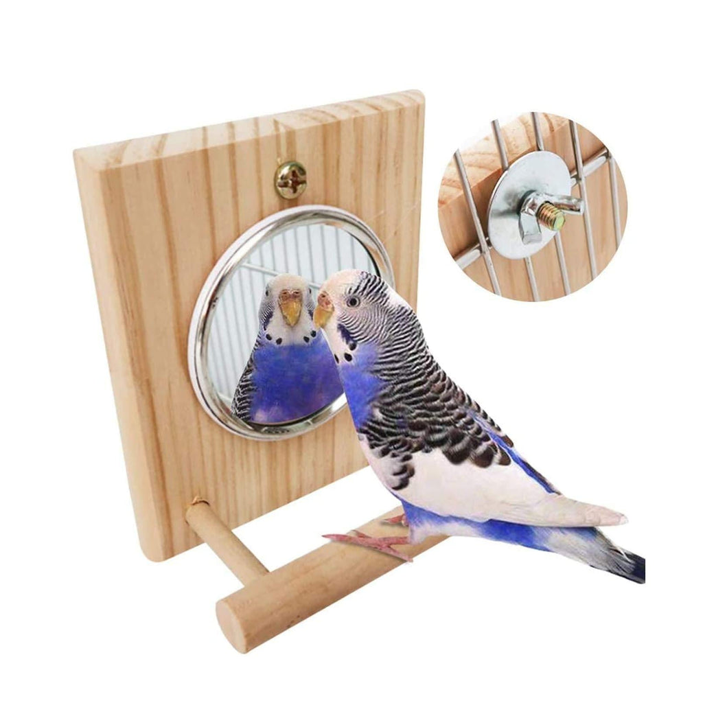 Hamiledyi Bird Mirror with Wooden Perch,Birdcage Fun Platform Stand Toys - PawsPlanet Australia