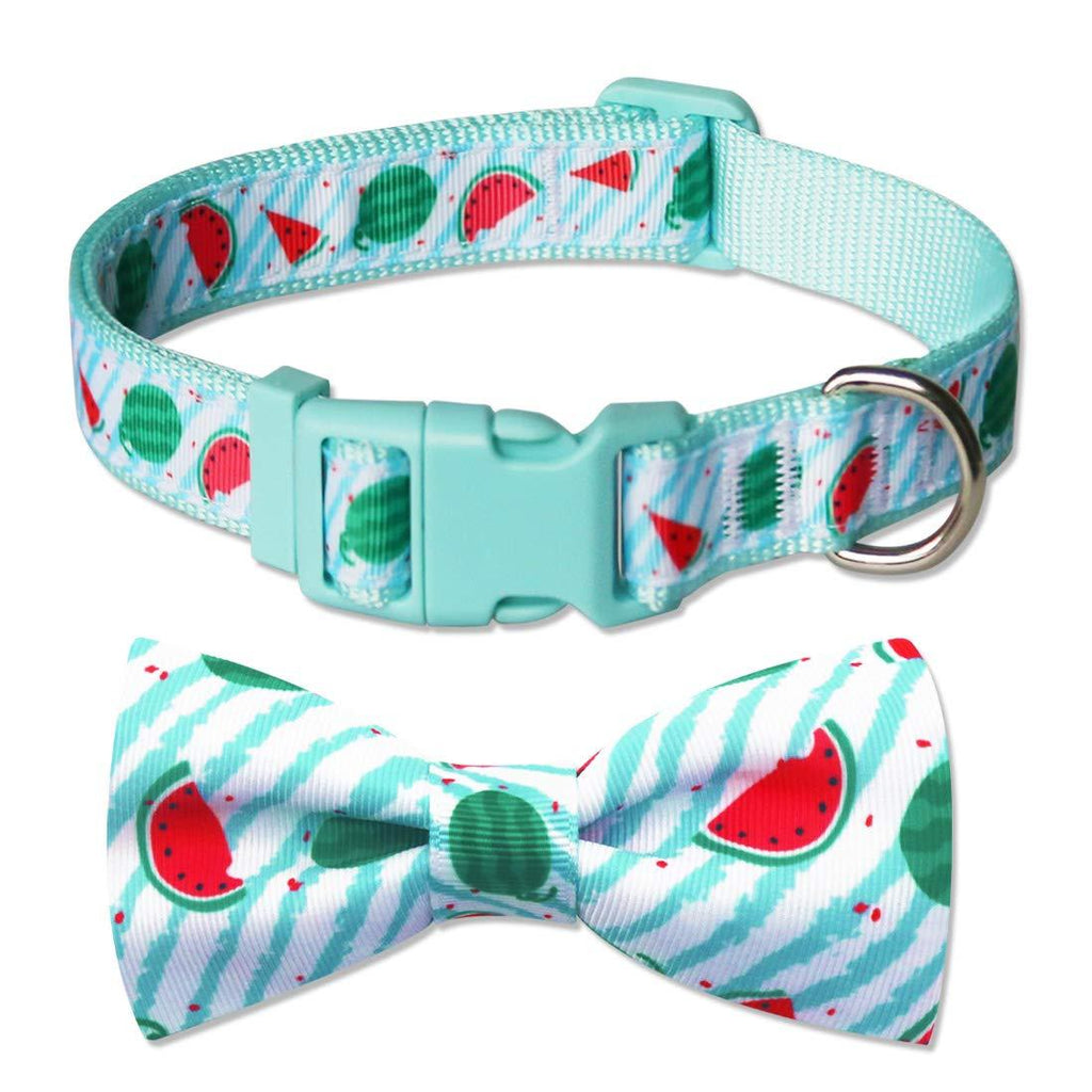 [Australia] - azuza Bowtie Dog Collar, Soft Adjustable Dog Collar with Bow for Small, Medium, Large Dogs, Watermelon S (Neck:11'' - 16'') 