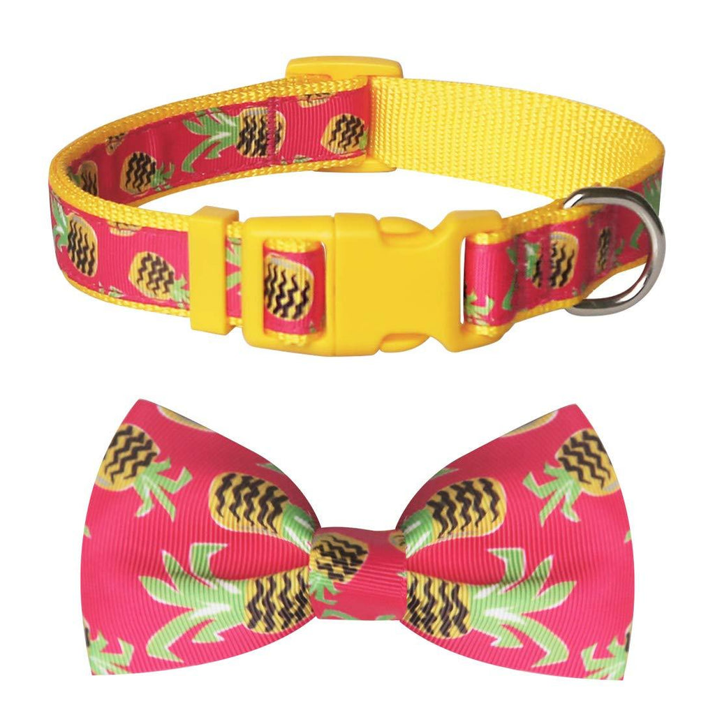 [Australia] - azuza Bowtie Dog Collar, Soft Adjustable Dog Collar with Bow for Small, Medium, Large Dogs, Pineapple S (Neck:11'' - 16'') 