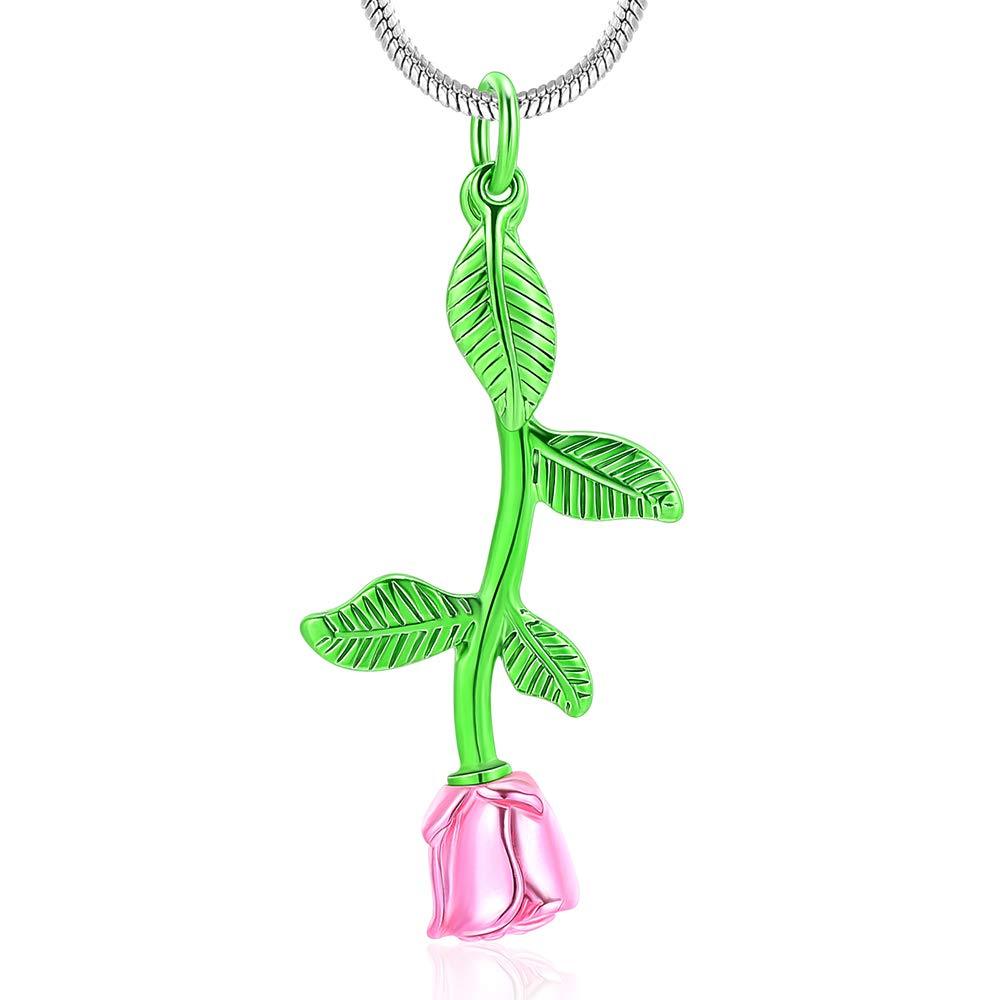 Rose Flower Cremation Jewelry Urn Necklaces for Ashes, Cremation Ash Jewelry Memorial Pendants for Human Pets Ashes Green-Pink - PawsPlanet Australia