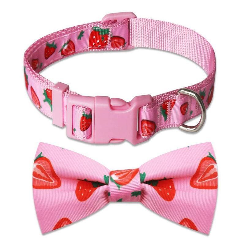 [Australia] - azuza Bowtie Dog Collar, Soft Adjustable Dog Collar with Bow for Small, Medium, Large Dogs, Strawberry L (Neck:18'' - 26'') 