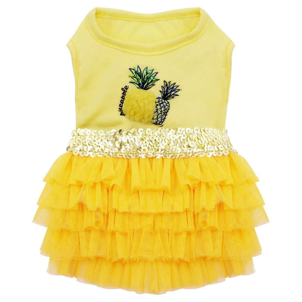 kyeese Dog Dress Pineapple Yellow Tiered Dogs Beach Dresses with Sequins Cat Dress X-Small - PawsPlanet Australia