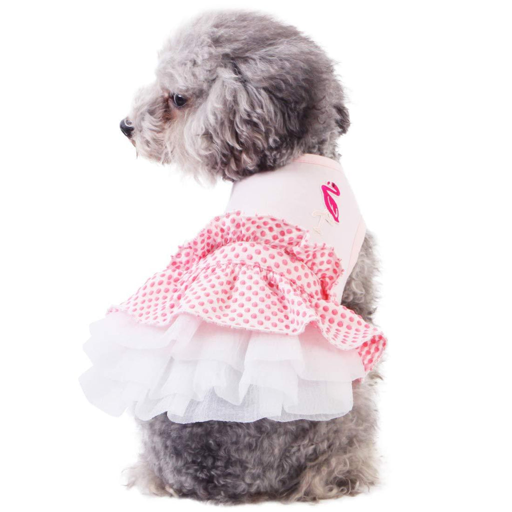 [Australia] - kyeese Dog Dress Tiered Ruffle Dog Dresses Flamingo for Small/Medium Dogs Polka Dot Dog Birthday Dress Dog Wedding Dress Formal Dress 