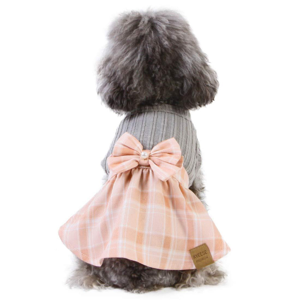 [Australia] - kyeese Dog Plaid Dress with Bowtie Dog Dresses for Small/Medium Dogs Cat Dress Checked Medium Pink 