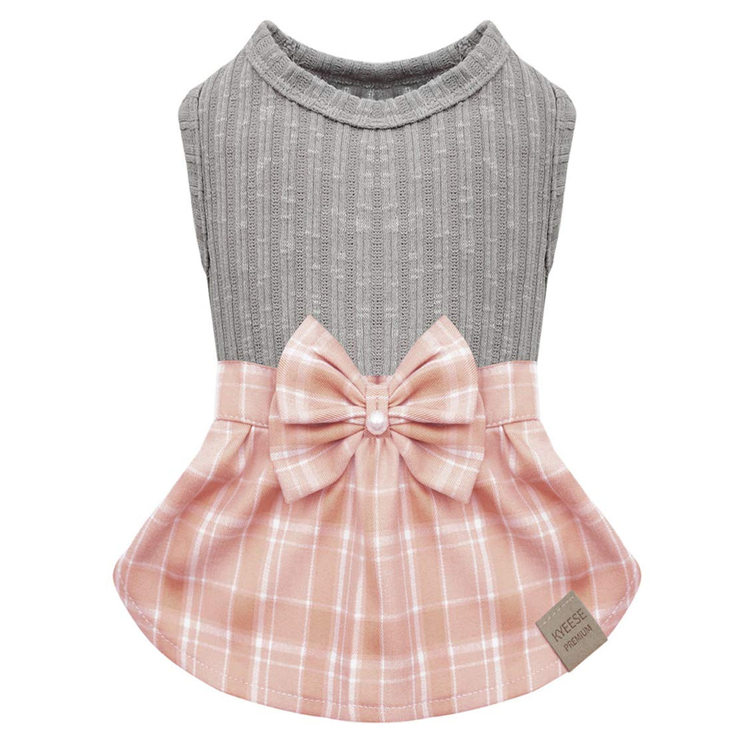 [Australia] - kyeese Dog Plaid Dress with Bowtie Dog Sweater Dresses for Small/Medium Dogs Cat Dress Checked X-Small Pink 