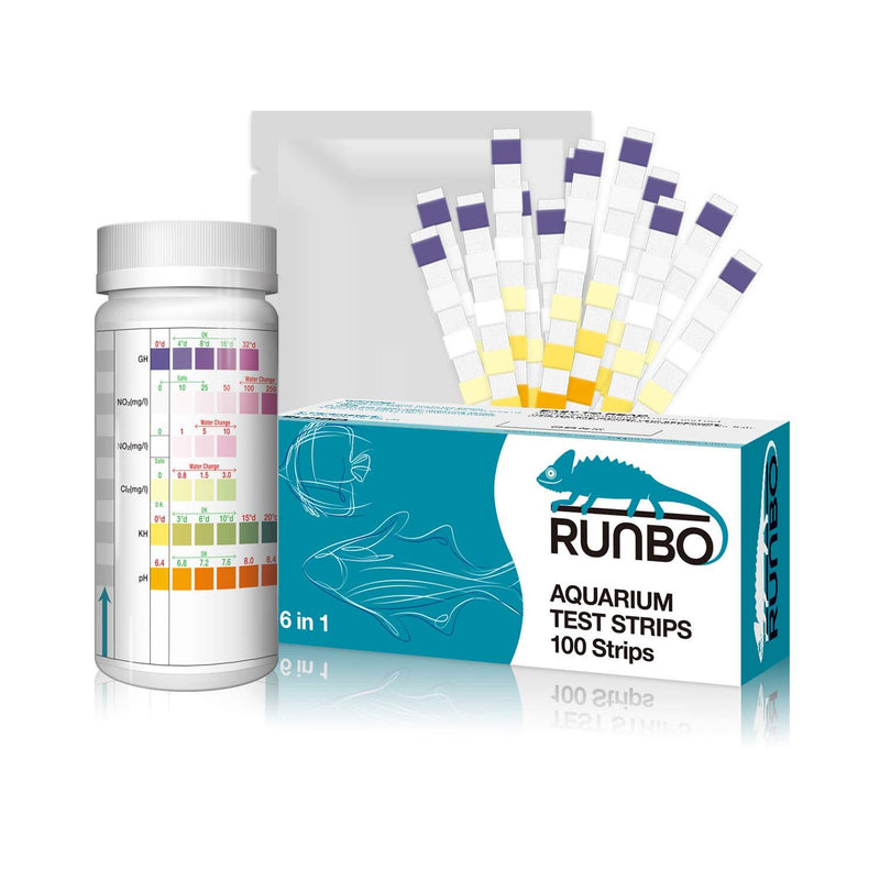 [Australia] - RUNBO Aquarium 6 in 1 Test Strips for Fresh/Salt Water, 100 Counts Easy and Accurate Test Nitrate, Nitrite, General Hardness, Free Chlorine,PH, Carbonate 