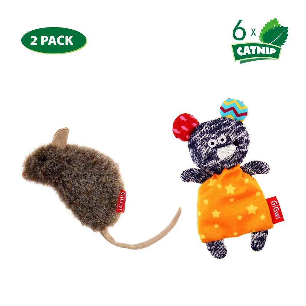 [Australia] - Gigwi Catnip Filled Cat Toys, Cute Design Cat Mice Toy with Catnip Teabag, Kitten Catnip Toys Soft& Safe Material for Cats Indoor Fabric Mouse 2 Pack 