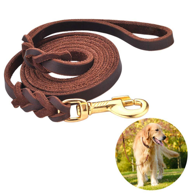 [Australia] - DAIHAQIKO Leather Dog Leash Braided 4ft/6ft Heavy Duty Training for Large Medium Small Breed Dog Brown Standard Pet Leashes 4FT * 1/2" 