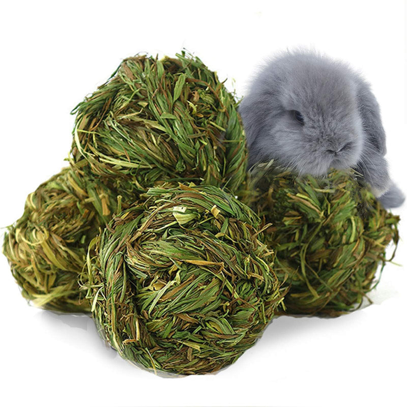 Hamiledyi Bunny Grass Ball 4 Pcs Rabbit Natural Timothy Grass Small Animal Activity Play Chew Toy for Hamster Guinea Pigs Gerbils - PawsPlanet Australia