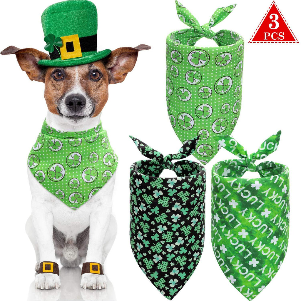 3 Pieces St. Patrick's Day Cat Dog Bandanas Green Shamrock Pet Bandana Pet Triangle Bibs Scarf for Small Medium Large Cat Dog Pet - PawsPlanet Australia