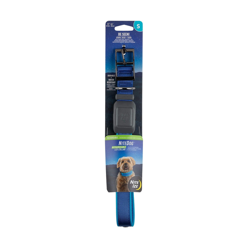 [Australia] - Nite Ize NiteDog Rechargeable LED Collar, USB Rechargeable Light Up Dog Collar w/ Metal Buckle Blue Small 