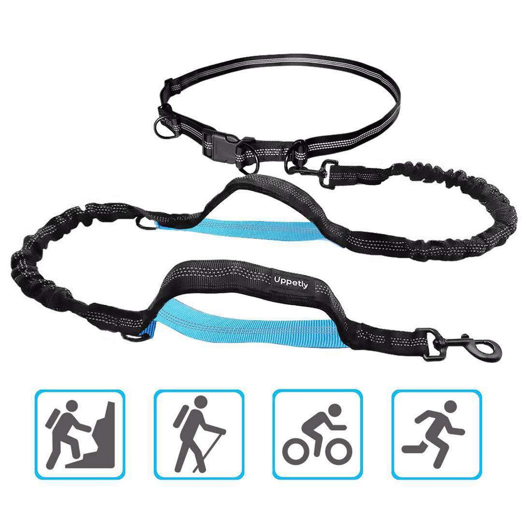 [Australia] - UPPETLY Hands Free Dog Leash Retractable with Dual Bungees for Medium and Large Dogs, Adjustable Waist Belt, Dual Handle, Reflective Stitches for Training Running Jogging Walking Hiking Biking 