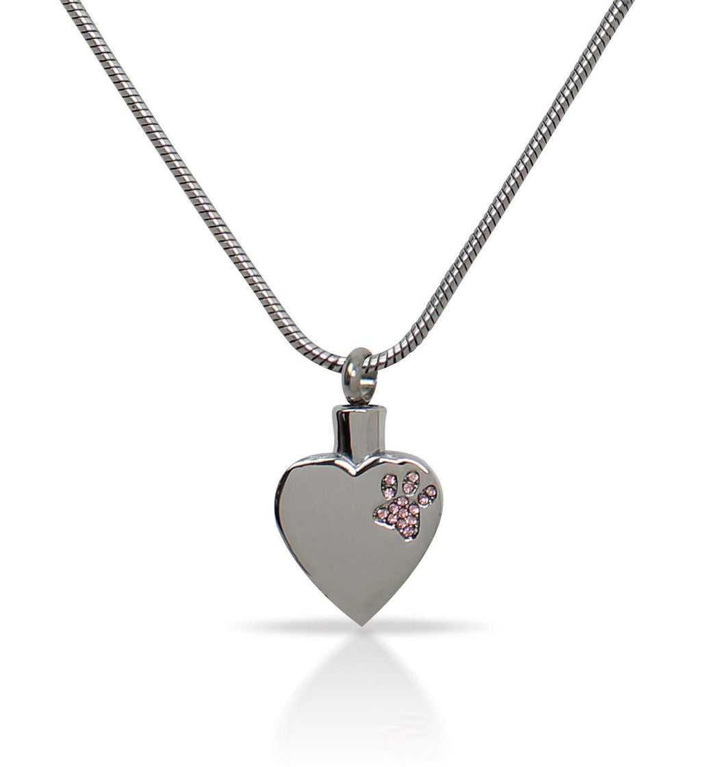 [Australia] - Royal Matter Heart with Pink Paw Print Stainless Steel Cremation Urn Pendant with Chain 