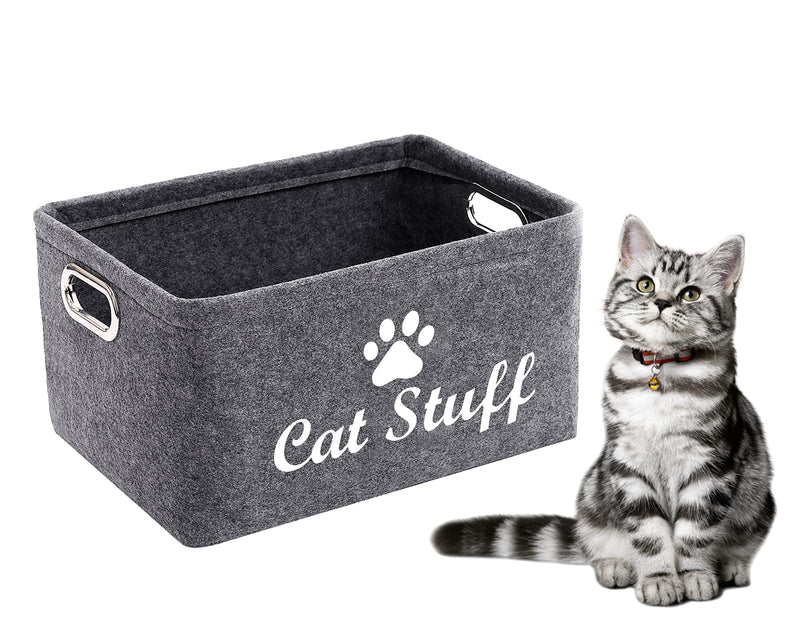 Geyecete Dog Apparel & Accessories/Dog Toys/Pet Supplies Storage Basket/Bin with Handles, Collapsible & Convenient Storage Solution for Office, Bedroom, Closet, Toys, Laundry "Cat Stuff" Grey - PawsPlanet Australia