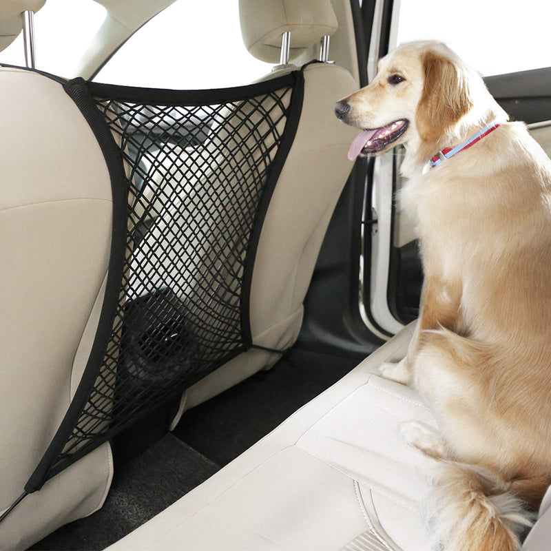 rabbitgoo Dog Car Net Barrier,13.98" × 15.55", Metal Hooks & Stretchable Mesh Obstacle, Back Seat Net Organizer, Design for Pet Disturb Stopper & Storage Pouch, Drive Safely with Children & Pets - PawsPlanet Australia