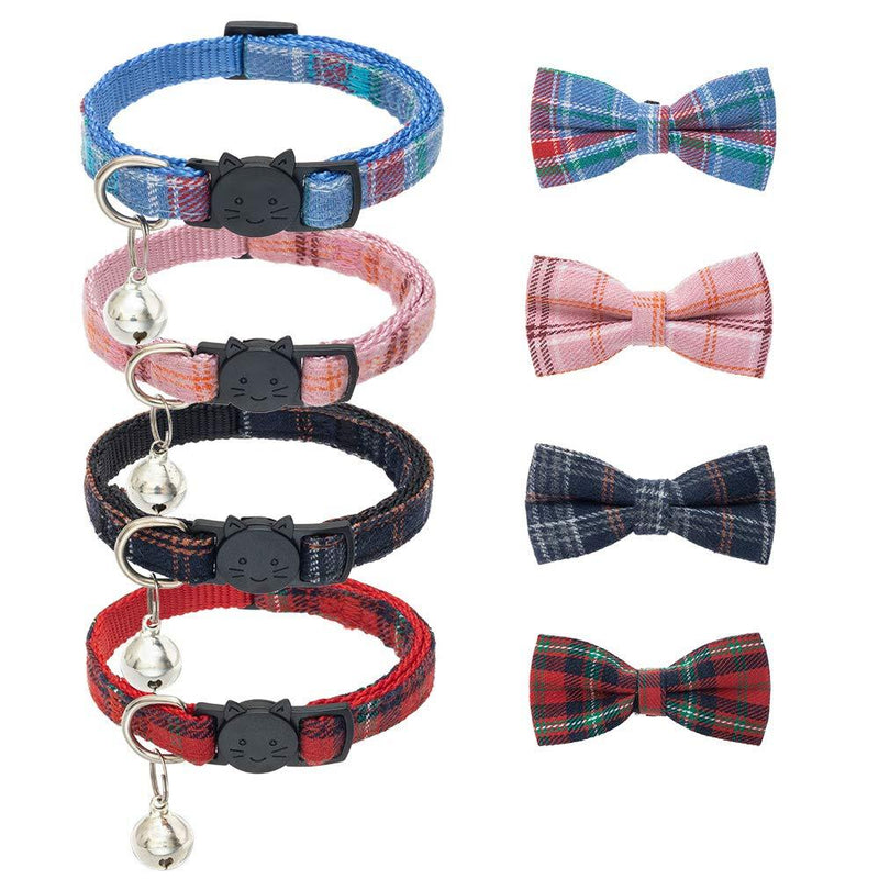 [Australia] - BINGPET Cat Collar Breakaway Cute Bowtie with Bell 4 Pack - Detachable and Adjustable Safety Kitten Collars, Including Blue, Red, Pink, Navy 