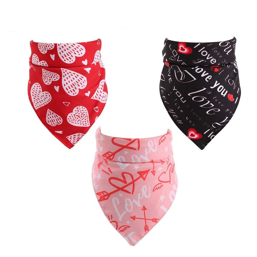 Vewye 3 PCS Puppy Bandana Pet Saliva Towel Love Triangle Scarf Plaid Bibs Dog Cat Pet Scarf Red Black and Pink - PawsPlanet Australia