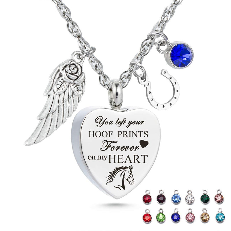 [Australia] - You left hoof prints on my heart Urn Necklace for Ashes Horseshoes Cremation Urn Pendant with 12 Birthstones Memorial Keepsake Jewelry 