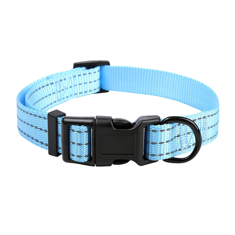 [Australia] - Mile High Life Dog Collar | Nylon with Reflective Three 3M Straps | Lime Green Hot Blue Pink Purple Red X-Small Neck 9"-13" -20 lb Sky Blue 