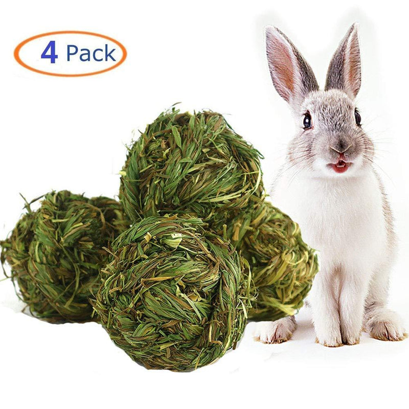 [Australia] - Bunny Grass Toy Natural Timothy Grass Small Animal Activity Play Chew Ball for Rabbits Hamster Guinea Pigs Gerbils(4 Pack) 