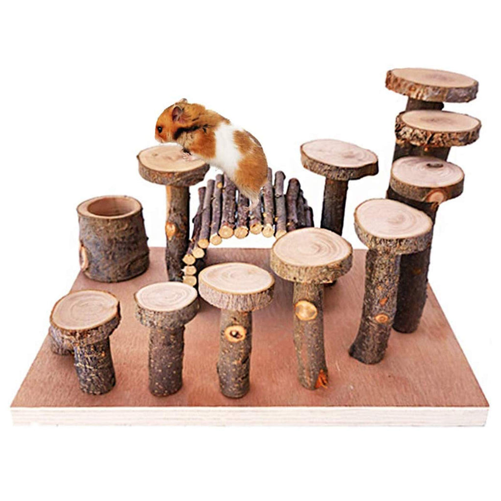 Wooden Hamster Platform Toy Chinchilla Activity Playground Stand Ladder Guinea Pigs Hideout Set Bridge Ramps Chew Toys for Mouse Dwarf Hamster Gerbil Rat Sugar Glider Syrian Hamster Small Animals - PawsPlanet Australia