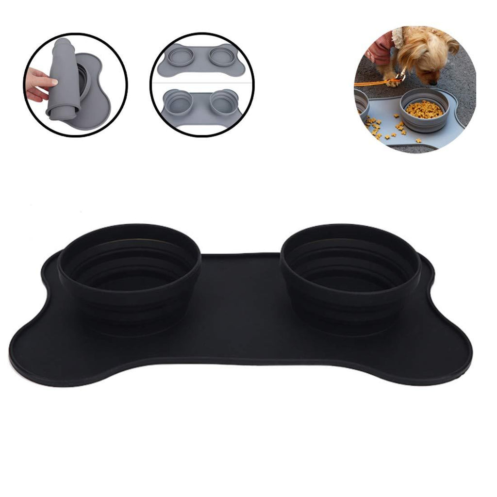 [Australia] - Linidi Silicone Dog Bowl mat Portable Collapsible Feeding mat for Dogs and Cats.Waterproof Dish Mat for Home,Outdoor,car,Walking The Dog. Black 