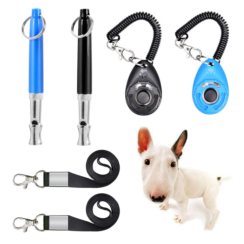 [Australia] - JESOT Dog Training Whistle with Clicker, Adjustable Pitch Ultrasonic Dog Training Kit with Lanyard for Dog Recall Repel Silent Training(4 Pack)(Black+Blue) 