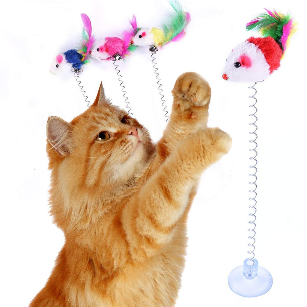 [Australia] - Retractable Cat Toys Wand with 5 Piece Teaser Refills, Interactive Cat Feather Toy for Cat Kitten Having Fun Exerciser Playing 3pcs Spring Mouse Toys 