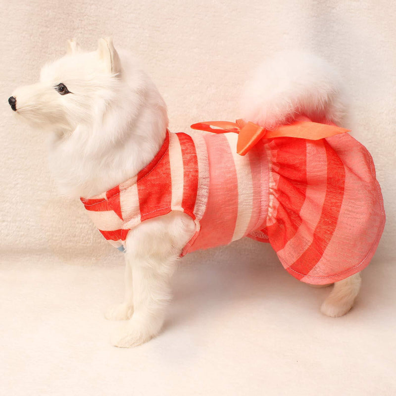 [Australia] - TONY HOBY Fashion Colorful Stripe Pet Clothes for Dog Dress Cat Sundress for Summer with Cute Bow Orange Red L Red&Pink 