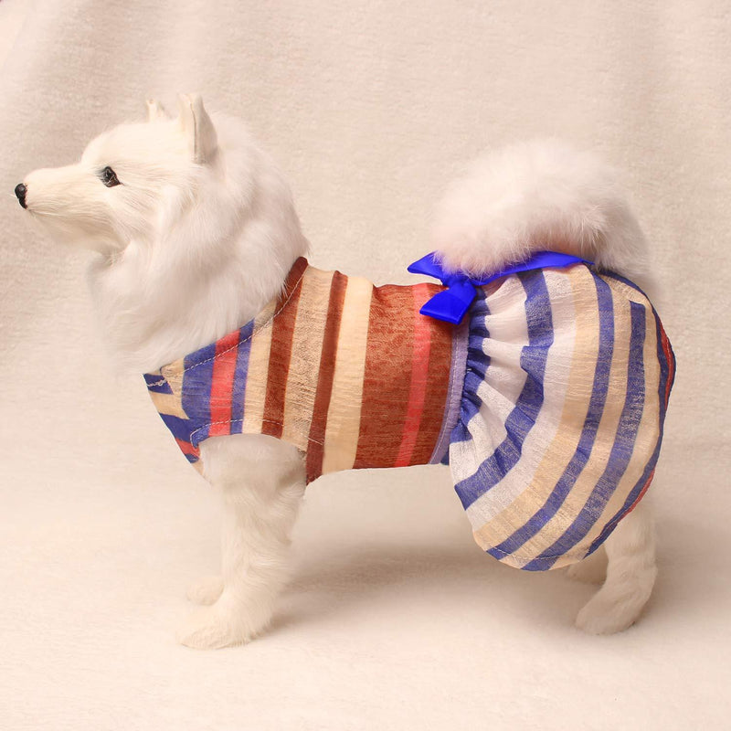 [Australia] - TONY HOBY Fashion Colorful Stripe Pet Clothes for Dog Dress Cat Sundress for Summer with Cute Bow Violet Medium Violet&White 