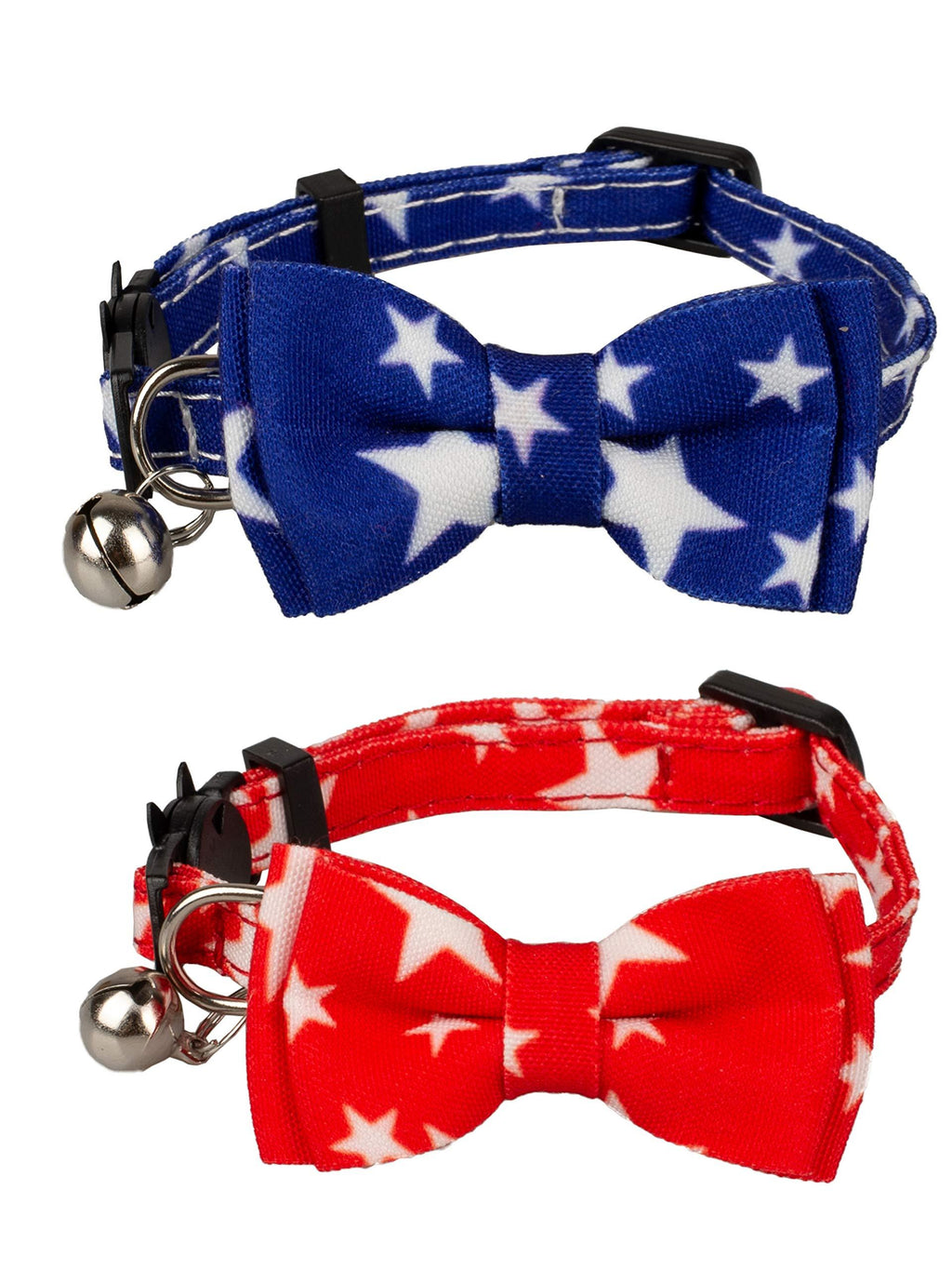 [Australia] - Gyapet Collar for Cats Pets Breakaway with Bell Bowtie Floral Bow Detachable Adjustable Safety Puppy 2pcs US Flag-Red & Blue 