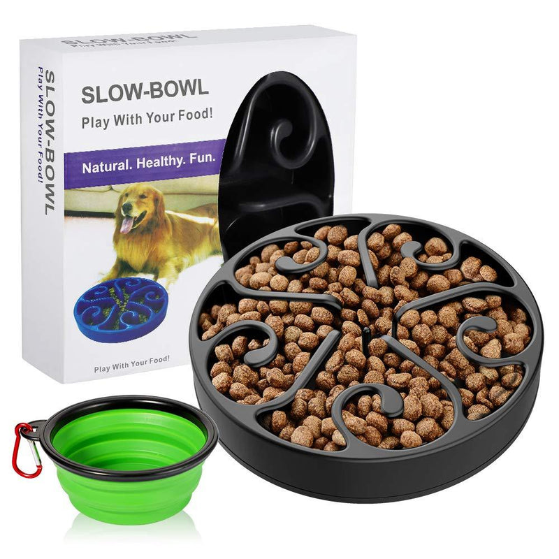 [Australia] - AIIYME Slow Feeder Dog Bowl Fun Feeder Anti-Gulping Bloat Stop Maze Interactive Puzzle Non Skid Feeder, Come with Free Travel Bowl Black 