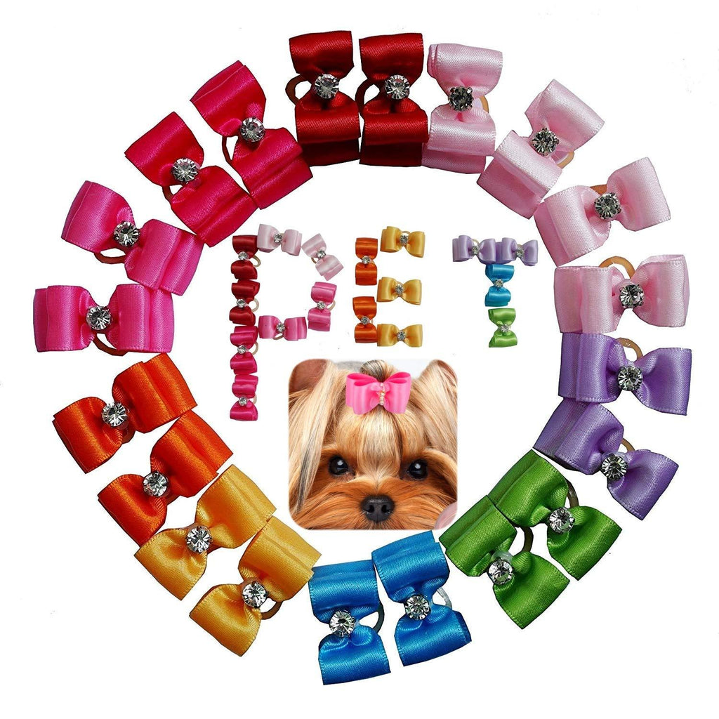 petalk 20PCs/Pack Dog Bows Puppy Topknot 2-Lays Small Dog Hair Bows with Rubber Bands Dog Grooming Accessories Color 2 - PawsPlanet Australia