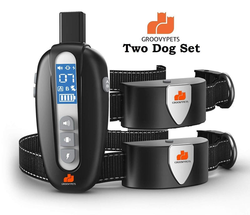 [Australia] - GROOVYPETS 1900 FEET Remote Dog Shock Collar Training Collar for Small Medium Large Dogs, 3 Training Modes, Sound, Vibration, Shock Rechargeable 100% Waterproof (GPT-600-2) 