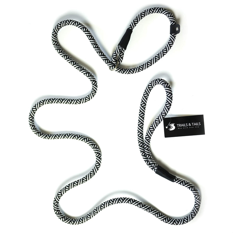 [Australia] - Trails + Tails Durable Rope Leash for Small, Medium, Large Dogs - 1/2" Thick, Premium Nylon Rope with Strong Metal Clasps in 4,5,6 & Slip Options Slip (5 Foot) Black + White 