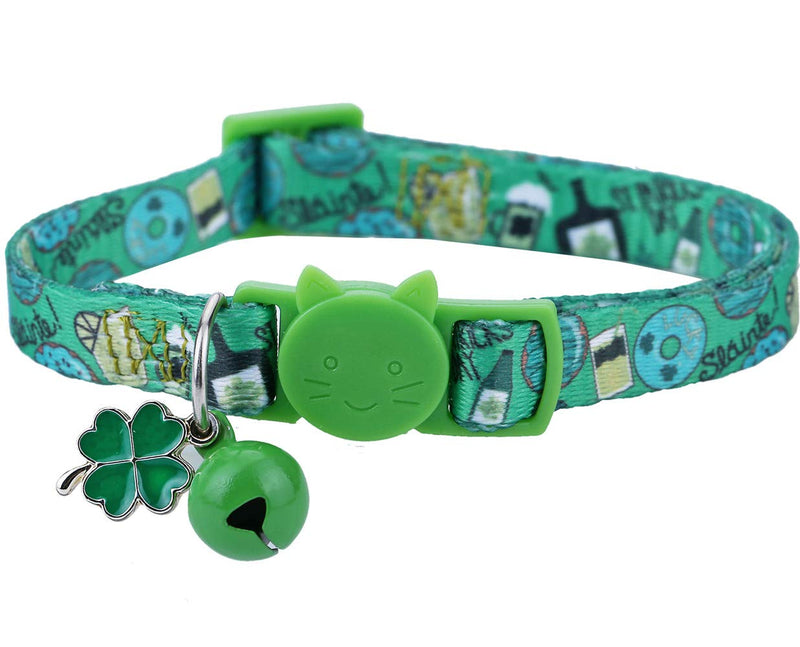 BoomBone St Patricks Day Cat Collar with Bell and Shamrocks Charm,Breakaway Small Dog Collar - PawsPlanet Australia