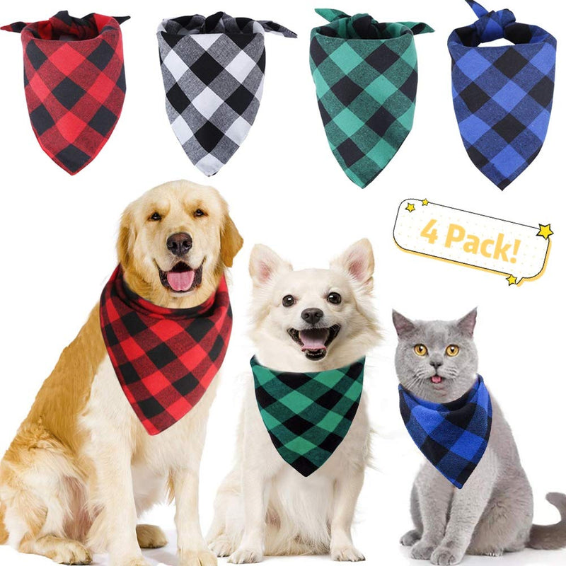 [Australia] - SCPET Plaid Dog Bandana 4 Pack Double Layer Thickening Cotton Bandanas Washable Handkerchiefs Scarfs Triangle Bibs Accessories for Small Medium Large Dogs Puppies Pets 