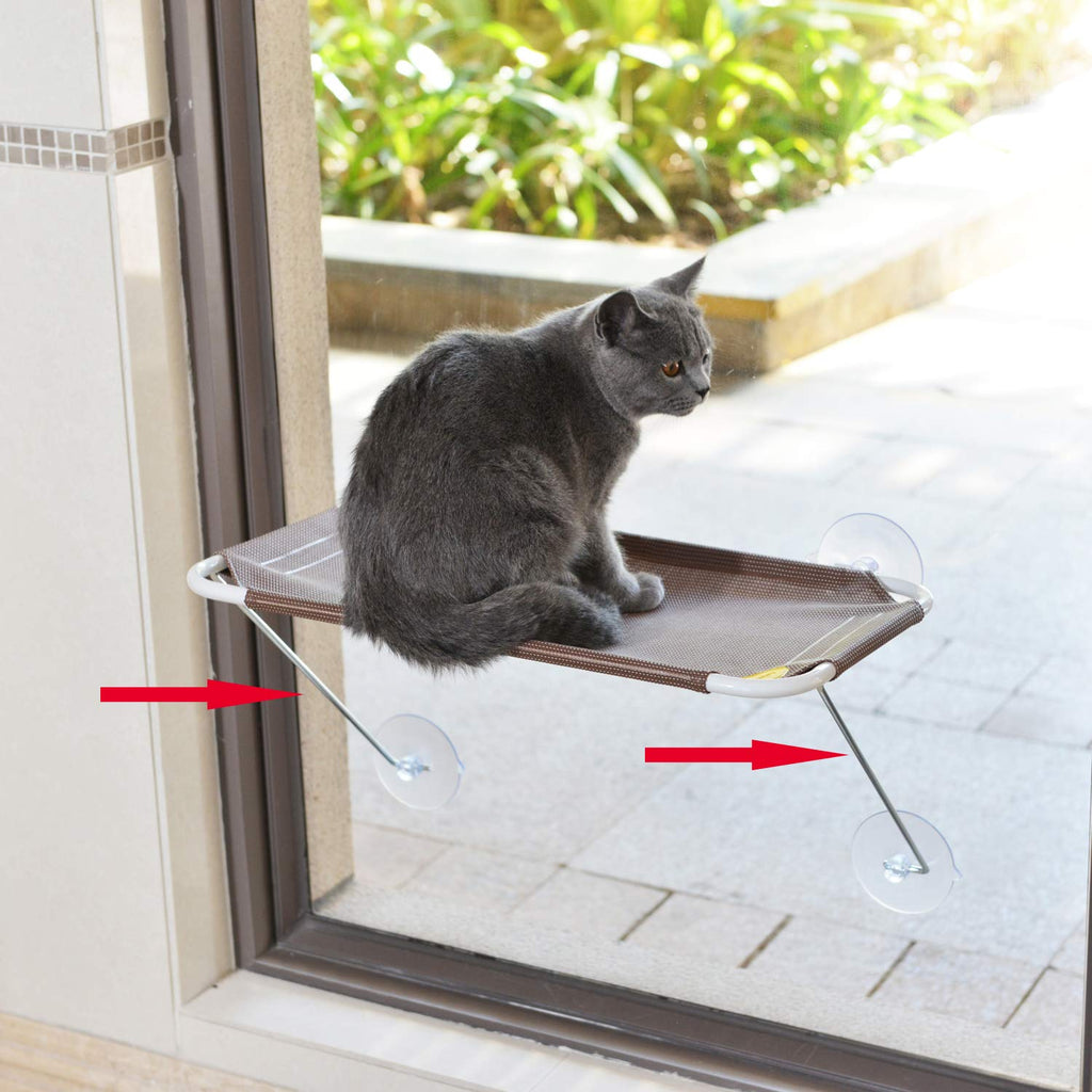 LSAIFATER All Around 360° Sunbath and Lower Support Safety Iron Cat Window Perch, Cat Hammock Window Seat for Any Cats Medium Brown - PawsPlanet Australia