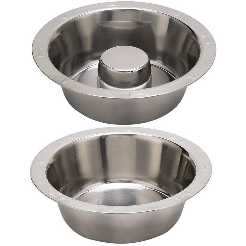 BINGPET Stainless Steel Slow Feed Dog Bowl - 4 Cup Extra Large Pet Slow Feeder, 2 Standard Metal Bowls Fit Elevated Feeders, Eating Bowl, Stops Dog Food Gulping, Dog Food and Water Bowl - PawsPlanet Australia