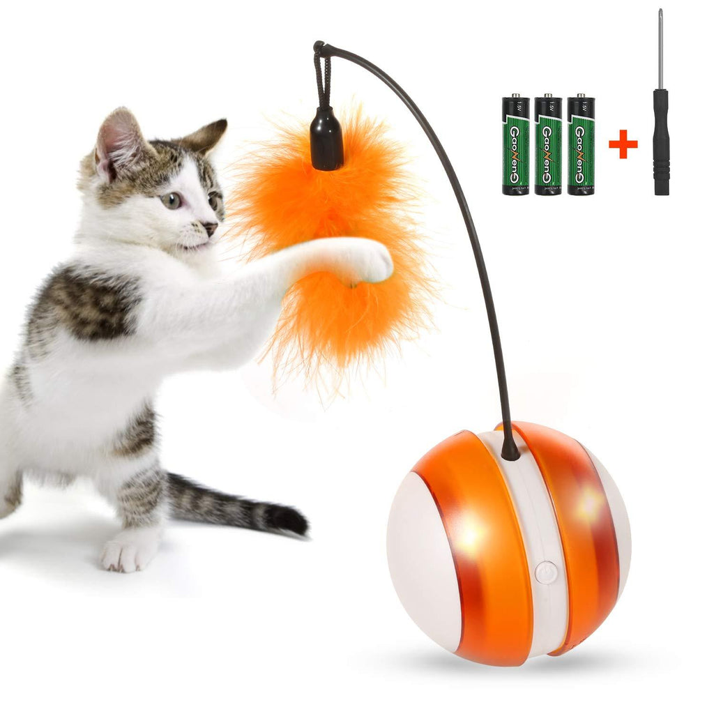 [Australia] - OLEY Smart Interactive Toys Electronic Cat Ball with LED Light and Detachable Feather, 360 Degree Self Rolling Ball for Indoor Cat Entertainment, Play, and Hunting, Adjustable 2 Modes 