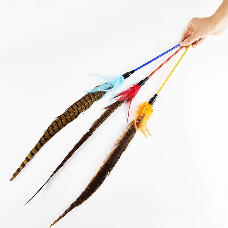 [Australia] - CatYou 3PCS Cat Feather Toys with Bell, 24.2" Long Cat Feather Interactive Sticks 