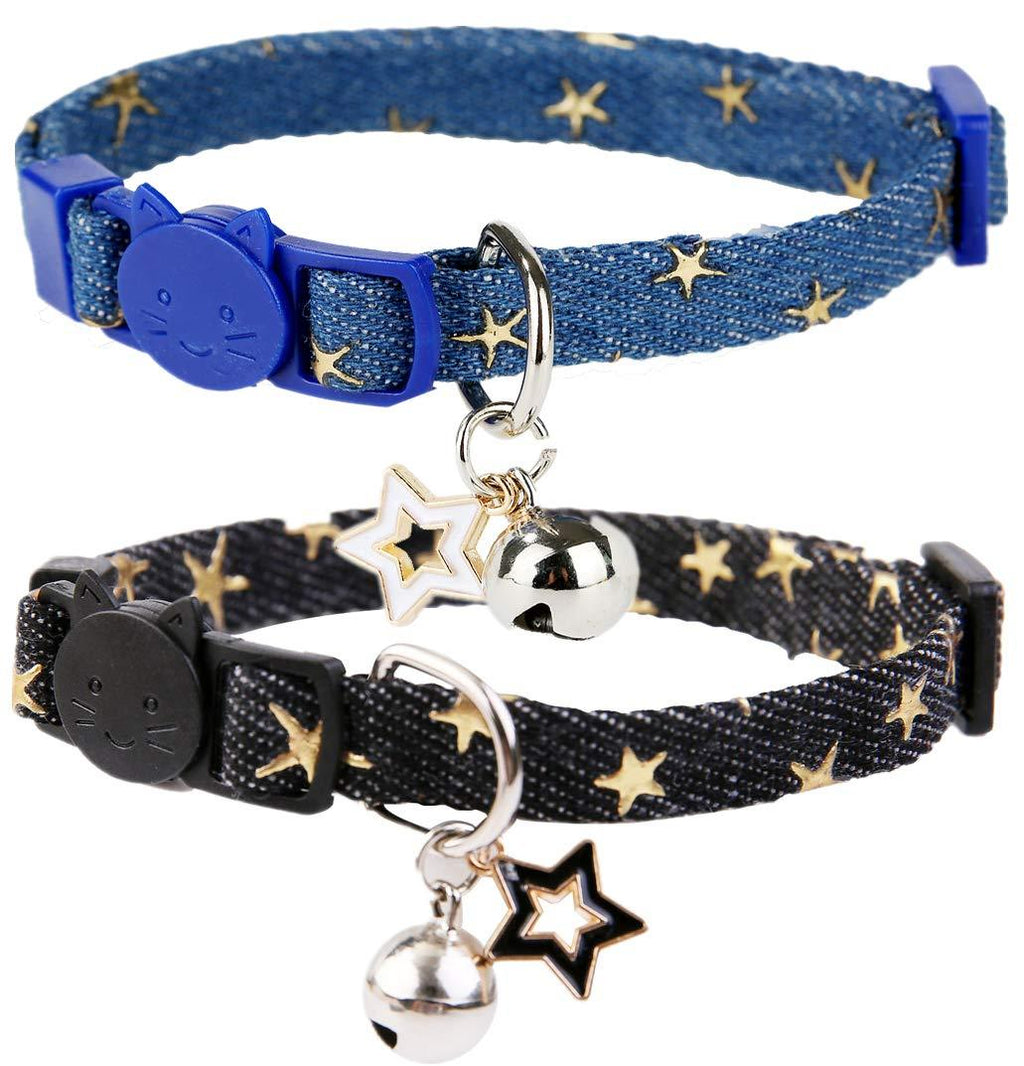 [Australia] - BoomBone Star Cat Collar with Bell,2 Pack Puppy Collars Breakaway with Star Charms 