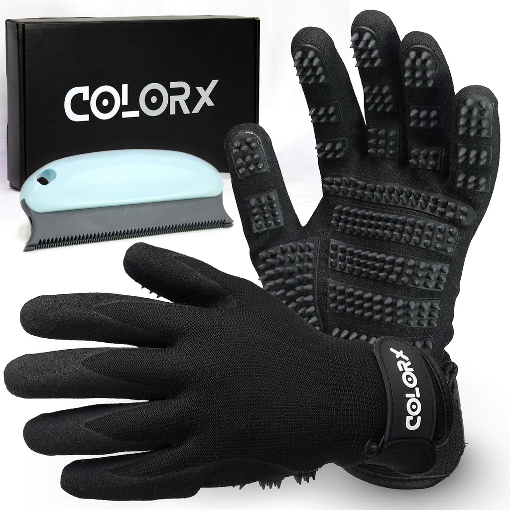 ColorX Upgraded Version Pet Grooming Glove & Brush Set - Pet Hair Remover for Cat and Dog - Premium Pet Gloves for Hair Removal,Brush for Shedding, Dogs,Cats Black - PawsPlanet Australia
